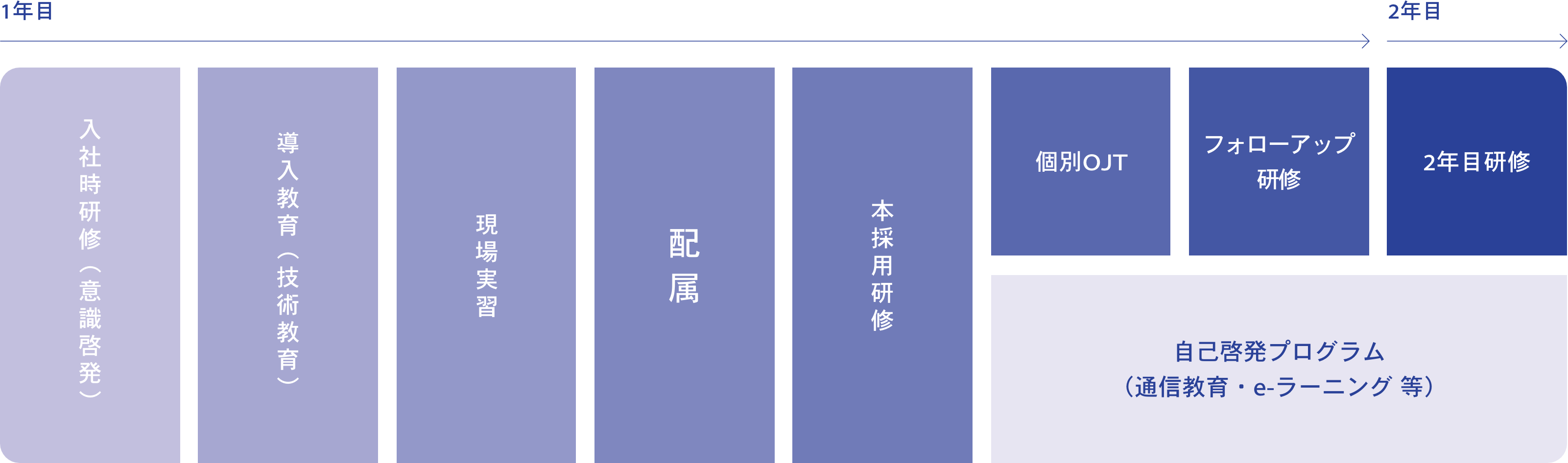 入社1年目〜2年目の研修の流れ